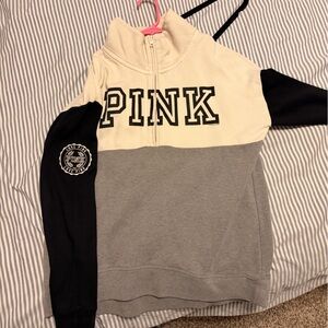 PINK Victoria's Secret 3/4 zip up in Black, Gray, and Cream